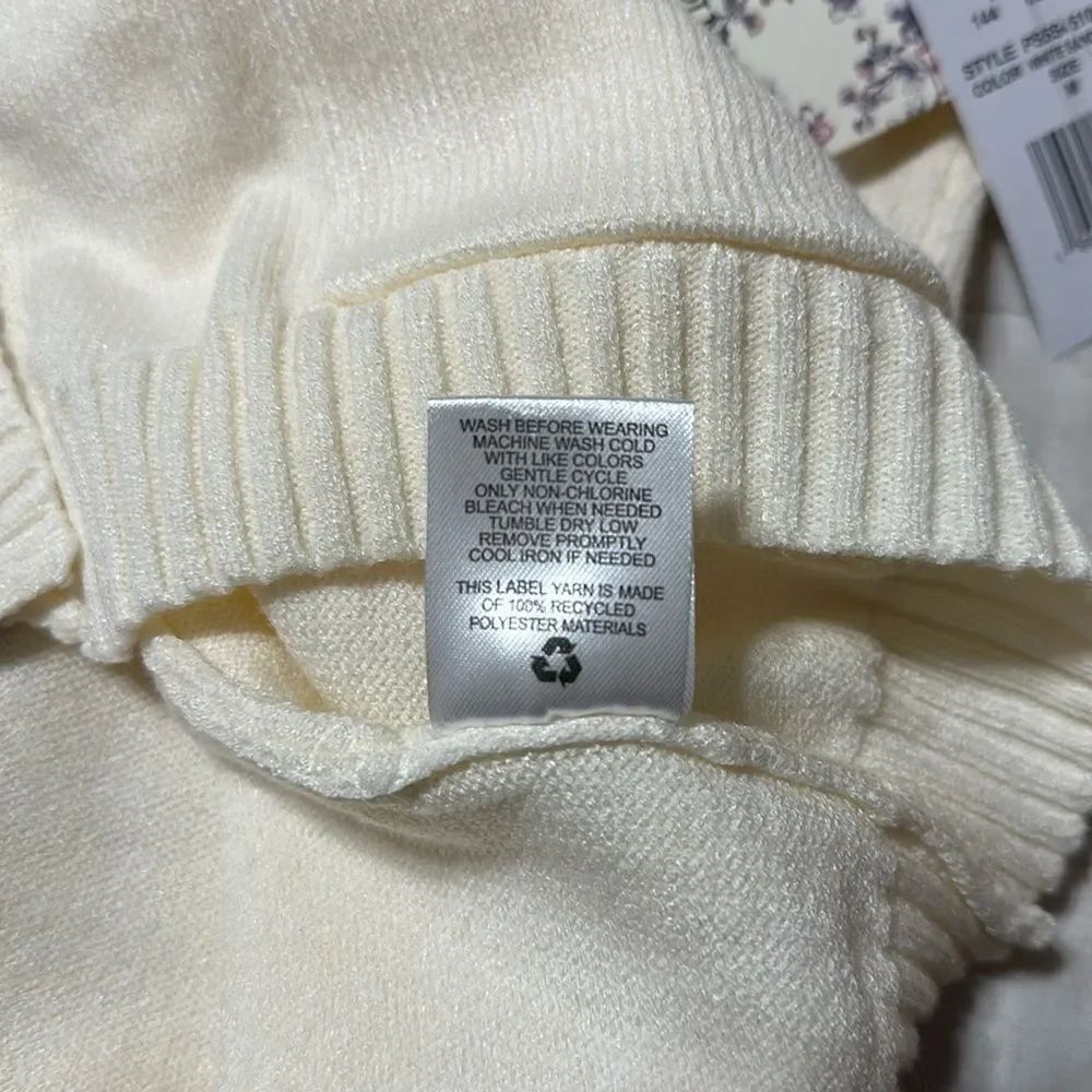 Pink Republic M Ivory Tan Stripe Trim Knit Button V-Neck Cardigan with Pockets - Picture 9 of 14